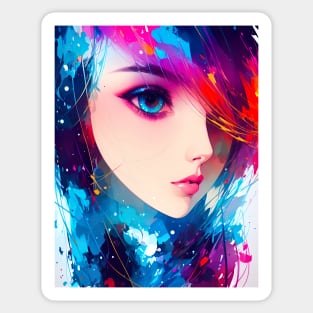 Abstract art of an anime girl, closeup view of beautiful eye Sticker